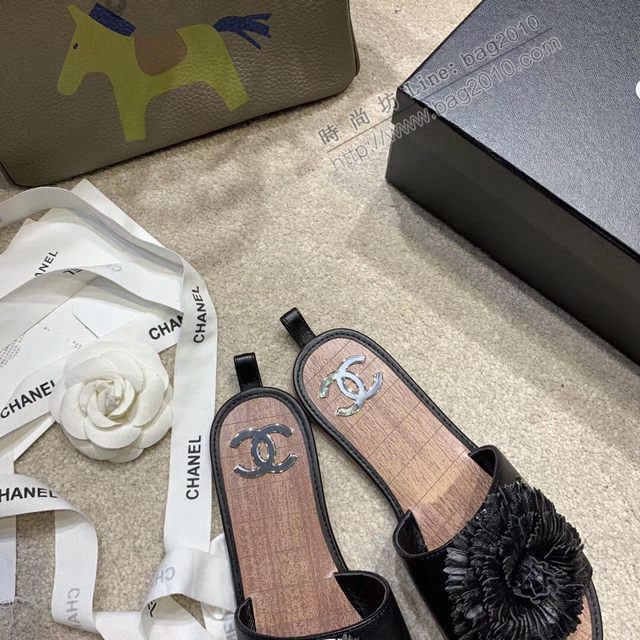 Chanel女鞋 香奈兒專櫃最新頂級羊皮花瓣山茶花系列 網紅仙女拖鞋  naq1318